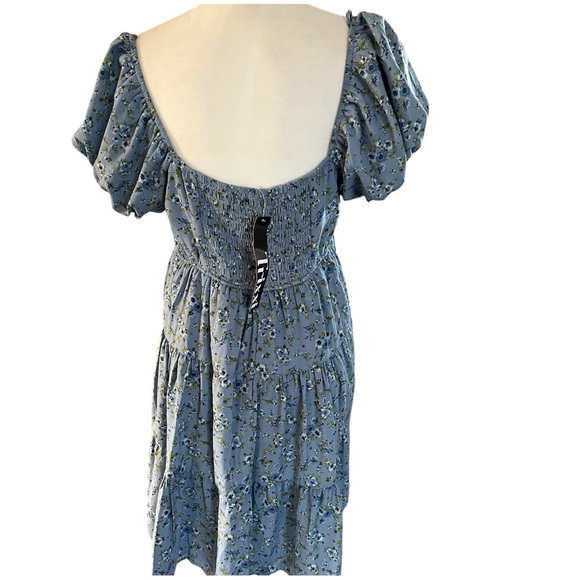 Blue Floral Puff Sleeve baby doll  Dress size large NWT - Picture 6 of 9